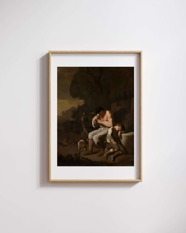 Michael Sweerts - Kendini Temizleyen Adam ve Uyuyan Çocuk fine art baskı