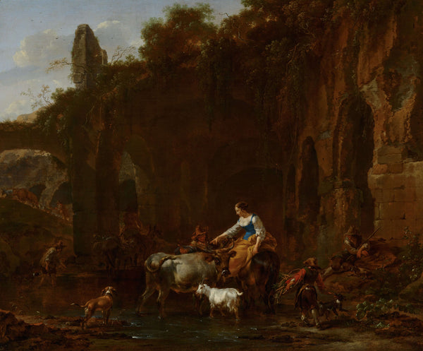 Nicolaes Pietersz Berchem - Roma Harabeleri Yanında Çobanlar tablo