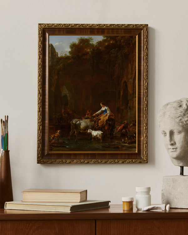 Nicolaes Pietersz Berchem - Roma Harabeleri Yanında Çobanlar çerçeve