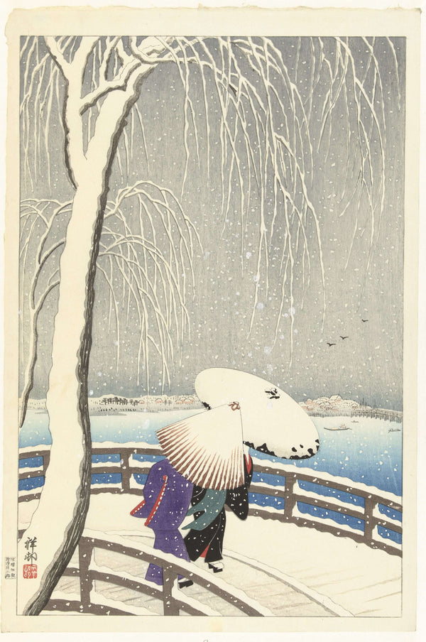 Ohara Koson - Yanagibashi’de Kar tablo