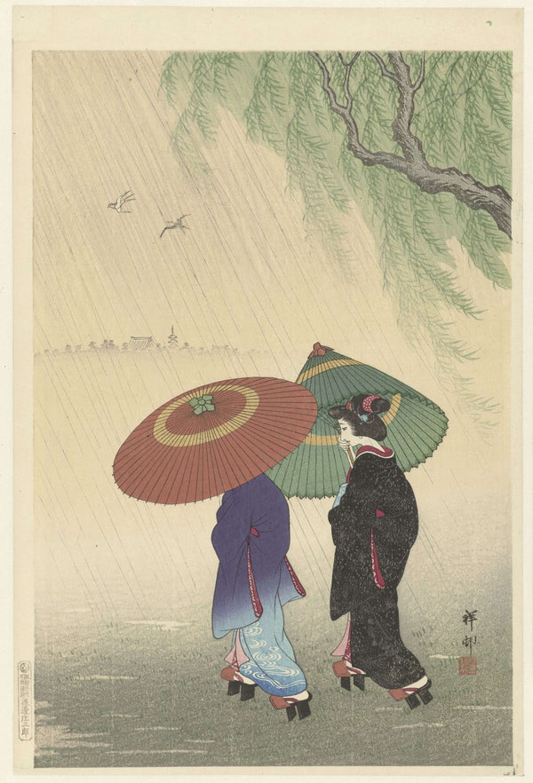 Ohara Koson - Yağmur Altında İki Kadın tablo