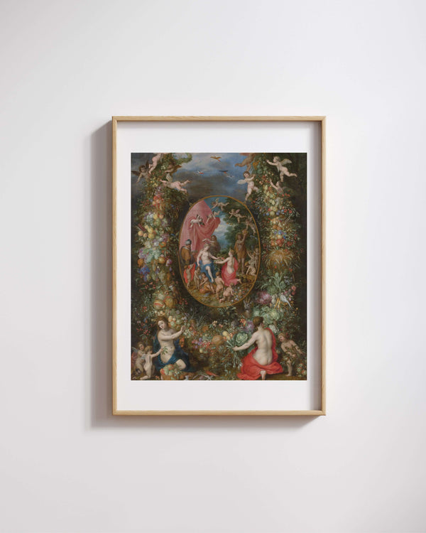 Jan Brueghel the Elder & Hendrik van Balen - Dört Mevsimin Kişileştirmelerinden Hediyeler Alan Tanrıça Cybele’in Etrafında Meyve Çelengi Fine Art Baskı
