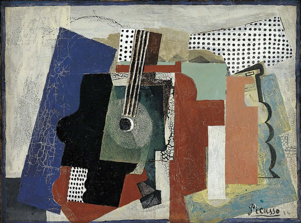 Pablo Picasso - Kapı, Gitar ve Şişelerle Natürmort tablo