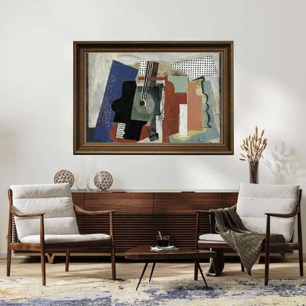 Pablo Picasso - Kapı, Gitar ve Şişelerle Natürmort fine art baskı