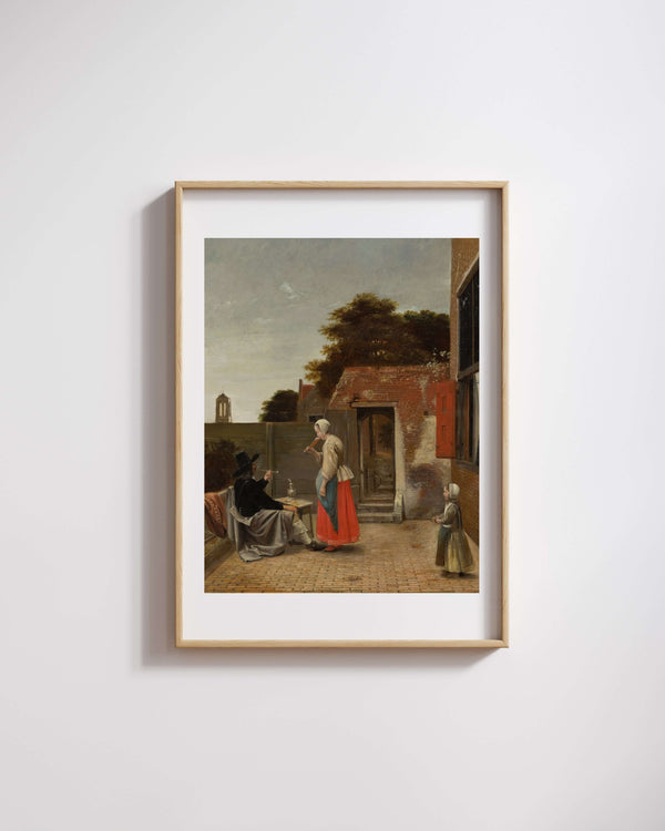 Pieter de Hooch - Avluda Sigara İçen Bir Adam ve İçki İçen Bir Kadın fine art baskı