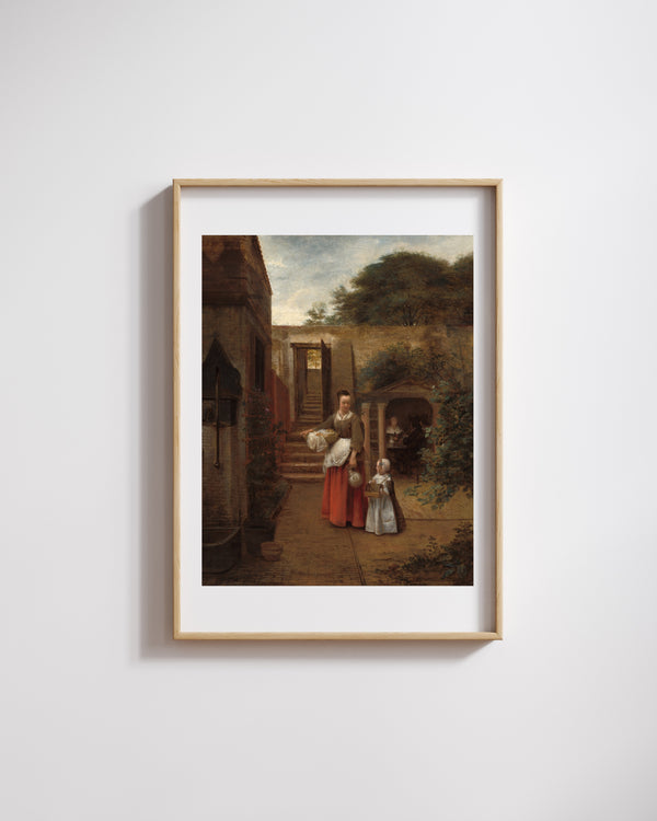Pieter de Hooch - Avluda Kadın ve Çocuk Fine Art Baskı
