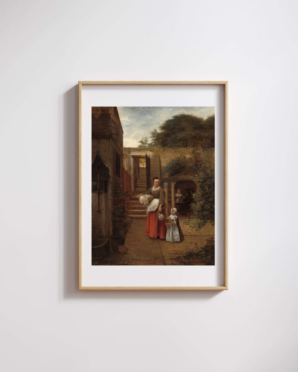 Pieter de Hooch - Avluda Kadın ve Çocuk Fine Art Baskı