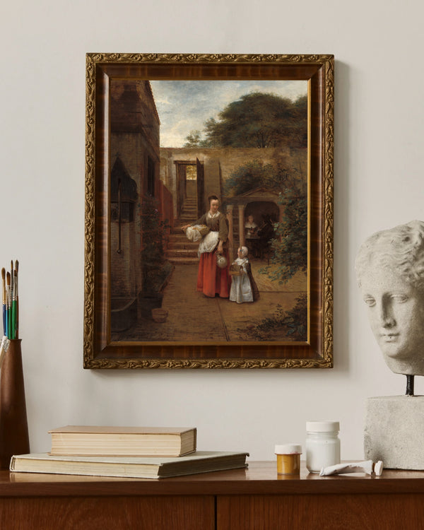 Pieter de Hooch - Avluda Kadın ve Çocuk Çerçeve