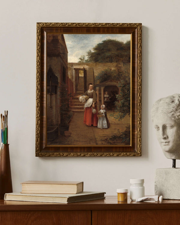 Pieter de Hooch - Avluda Kadın ve Çocuk Çerçeve