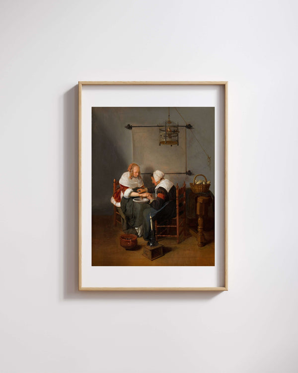 Quiringh van Brekelenkam - Yaşlı Kadının Genç Bir Kadının Kanını Akıttığı Sahne fine art baskı