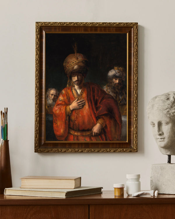 Rembrandt van Rijn - Haman Kaderini Fark Ediyor Çerçeve