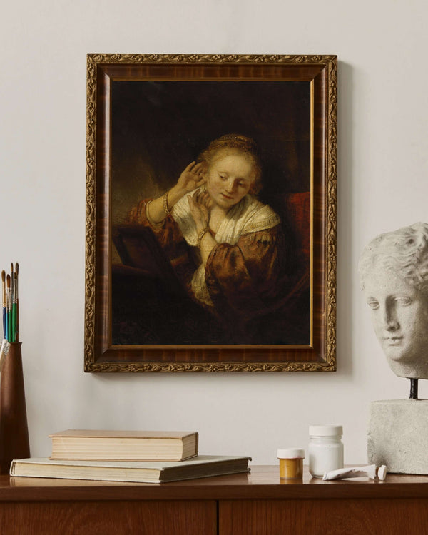Rembrandt van Rijn - Küpeli Genç Kadın Çerçeve