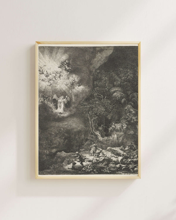 Rembrandt van Rijn - Çobanlara Görünen Melek Fine Art Baskı