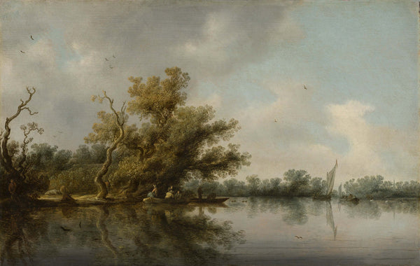 Salomon van Ruysdael - Eski Ağaçlarla Nehir Kıyısı fine art baskı