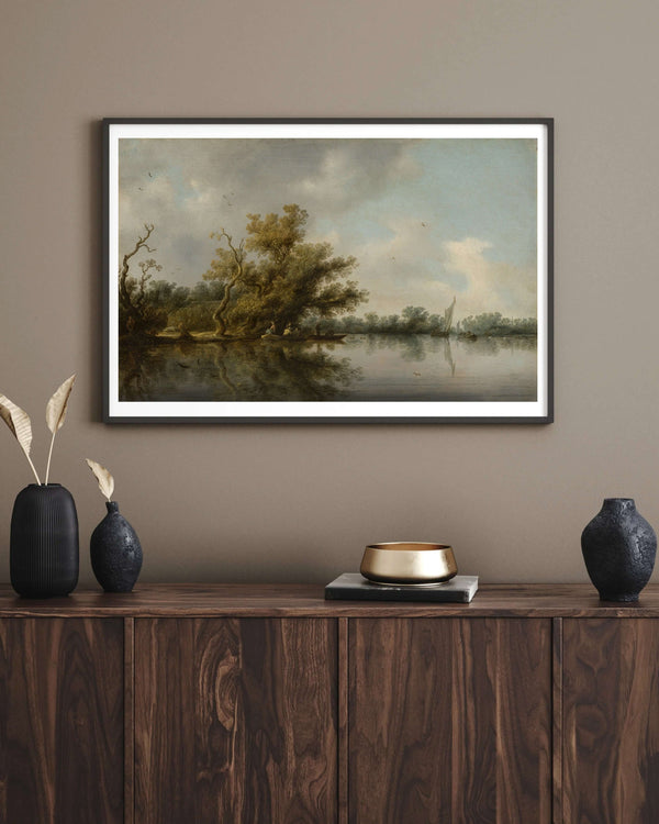 Salomon van Ruysdael - Eski Ağaçlarla Nehir Kıyısı fine art baskı