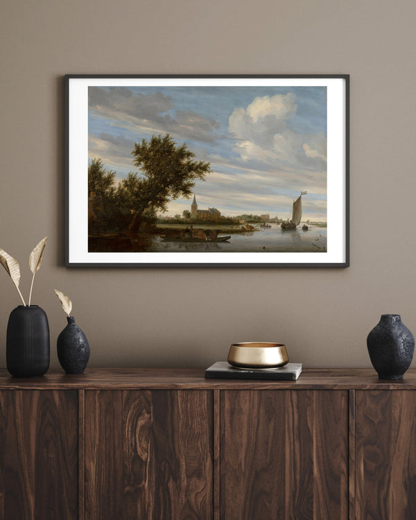 Salomon van Ruysdael - Kilise ve Feribotlu Nehir Manzarası