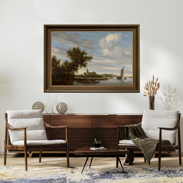 Salomon van Ruysdael - Kilise ve Feribotlu Nehir Manzarası