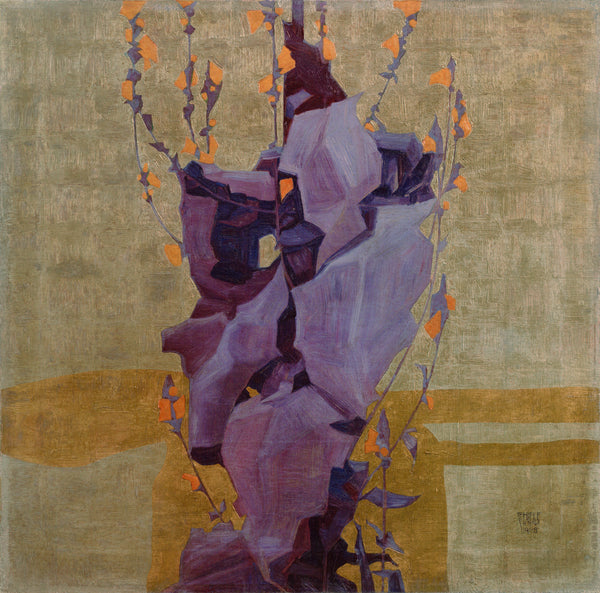 Egon Schiele - Stylized Flowers Before a Decorative Background