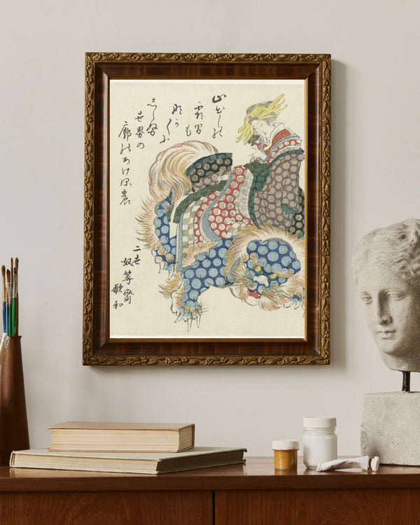 Totoya Hokkei - Shishi Üzerinde Giden Oiran