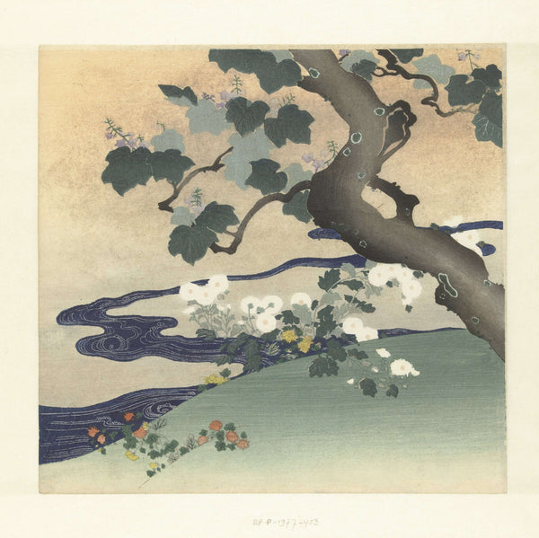 Tsukioka Kōgyo - Ağaç ve Krizantemler tablo