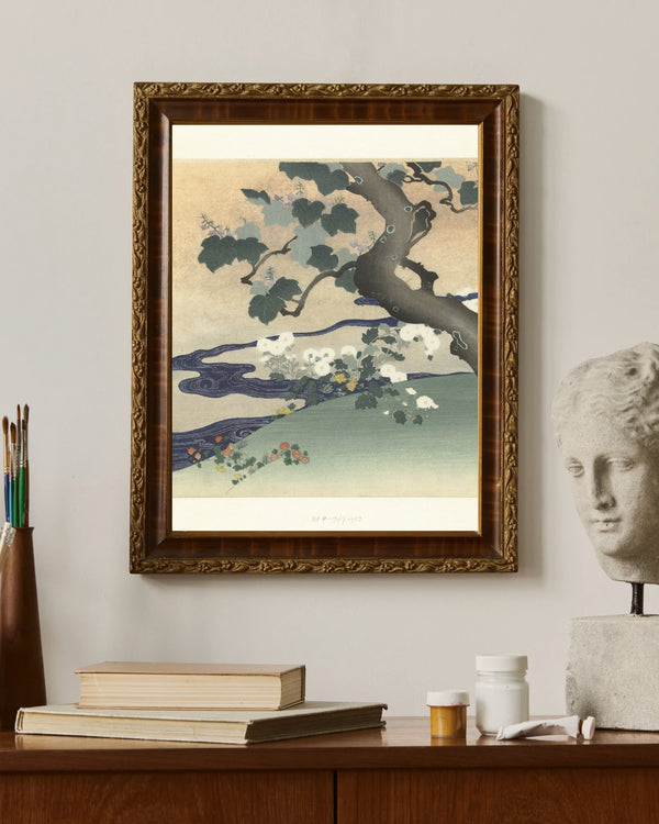 Tsukioka Kōgyo - Ağaç ve Krizantemler