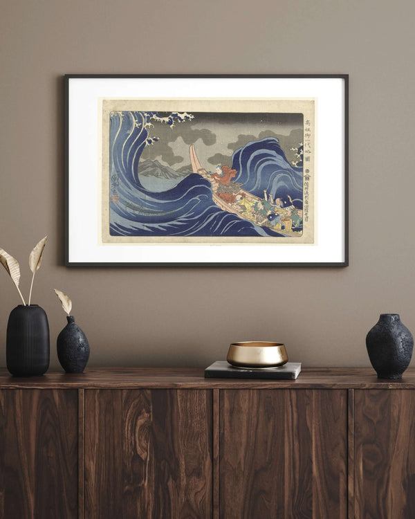 Utagawa Kuniyoshi - Sado Sürgünü Sırasında Kakuda’da Dalgaları Fine Art Baskı