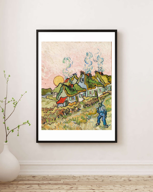 Vincent van Gogh - Güneş Işığındaki Saz Çatılı Kulübeler Fine Art Baskı