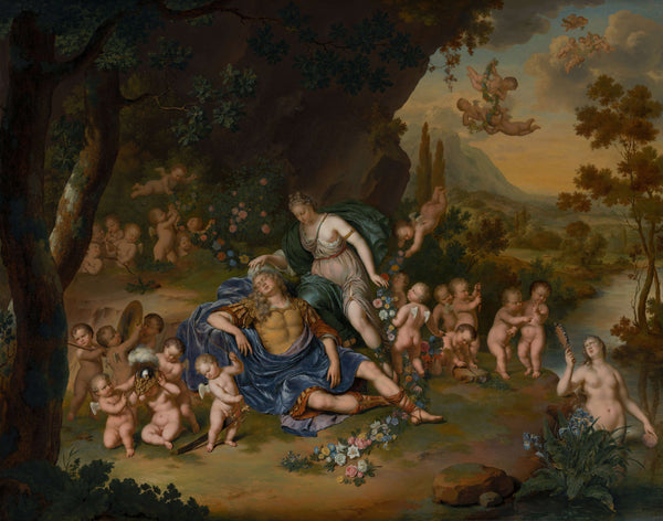 Willem van Mieris - Armida Uyuyan Rinaldo’yu Çiçeklerle Bağlarken tablo