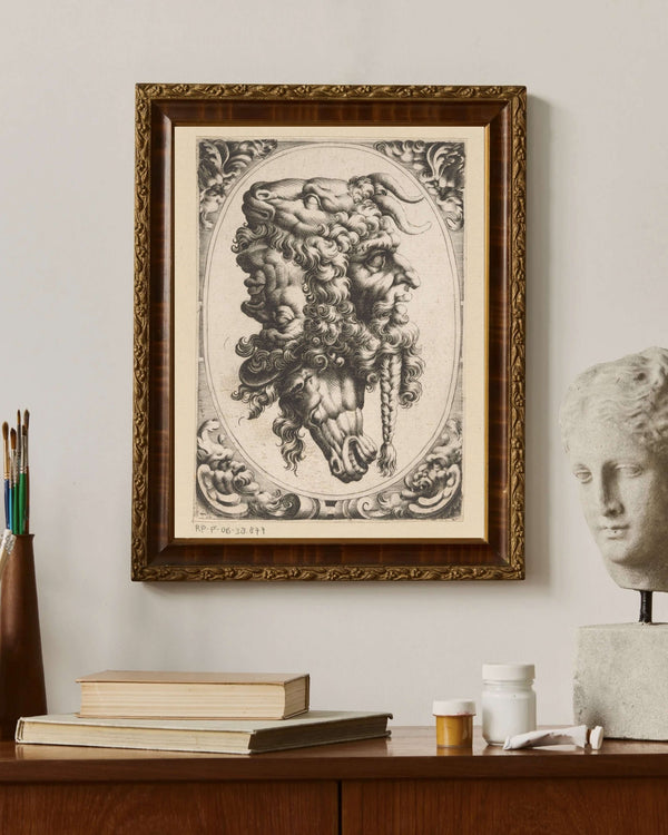 Anonim - İki Yüz Bir At Başı ve Bir Keçi Başı Kompozisyonu Fine Art Baskı