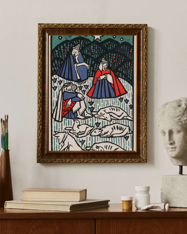Üç Çoban Köpek ve Koyunlar Fine Art Baskı