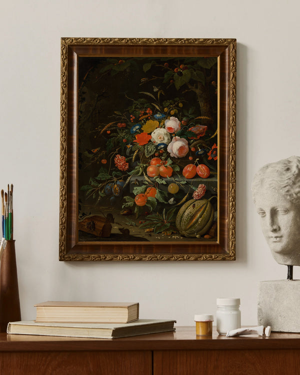 Abraham Mignon - Çiçekler ve Meyveler çerçeve