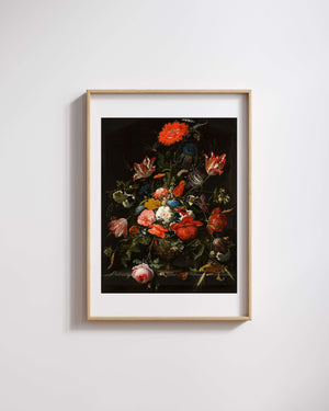Abraham Mignon - Metal Vazoda Çiçekler fine art baskı