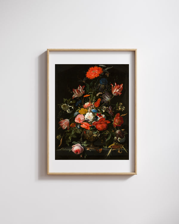Abraham Mignon - Metal Vazoda Çiçekler fine art baskı