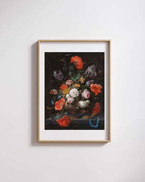 Abraham Mignon - Çiçekler ve Bir Cep Saati ile Natürmort Fine Art Baskı