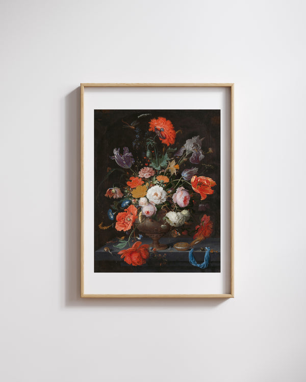 Abraham Mignon - Çiçekler ve Bir Cep Saati ile Natürmort Fine Art Baskı