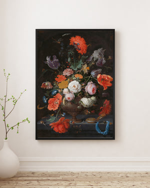 Abraham Mignon - Çiçekler ve Bir Cep Saati ile Natürmort Poster
