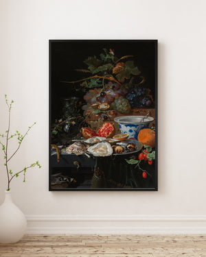 Abraham Mignon - Meyveler, İstiridyeler ve Porselen Kâse ile Natürmort Poster
