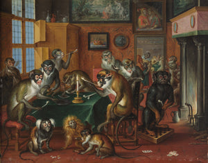 Abraham Teniers - Maymunların Tütün Kulübü tablo