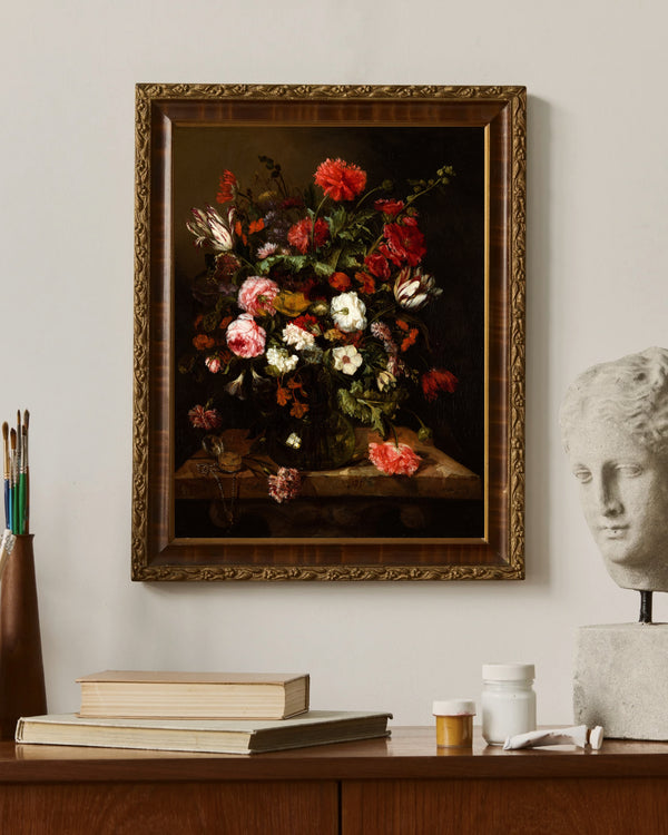 Abraham van Beijeren - Saatli Çiçek Natürmortu çerçeve