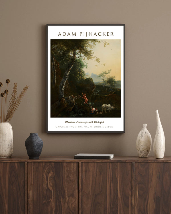 Adam Pijnacker-Şelaleli Dağ Manzarası çerçeve