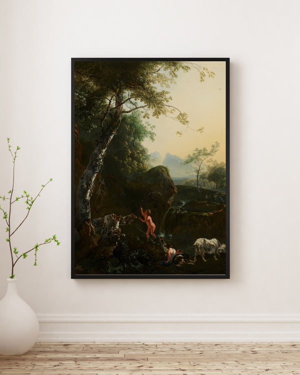 Adam Pijnacker - Şelaleli Dağ Manzarası