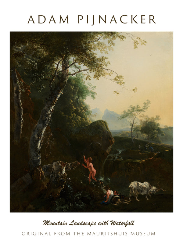 Adam Pijnacker-Şelaleli Dağ Manzarası fineart baskı