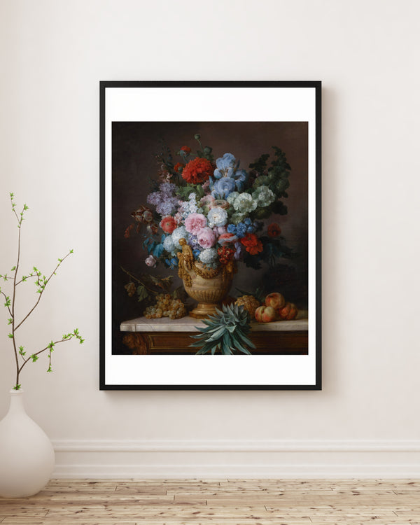 Anne Vallayer-Coster - Alabaster Vazoda Çiçekler ve Meyvelerle Natürmort Çerçeve