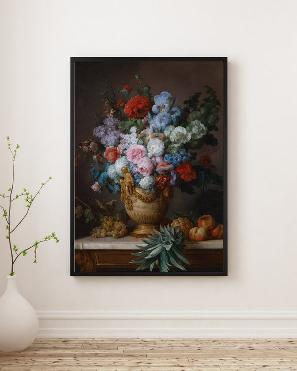 Anne Vallayer-Coster - Alabaster Vazoda Çiçekler ve Meyvelerle Natürmort Poster
