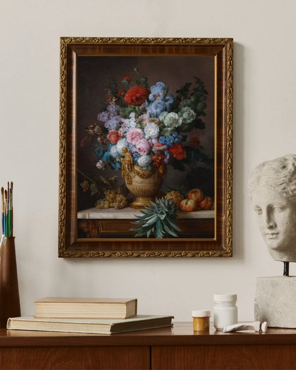 Anne Vallayer-Coster - Alabaster Vazoda Çiçekler ve Meyvelerle Natürmort Fine Art Baskı