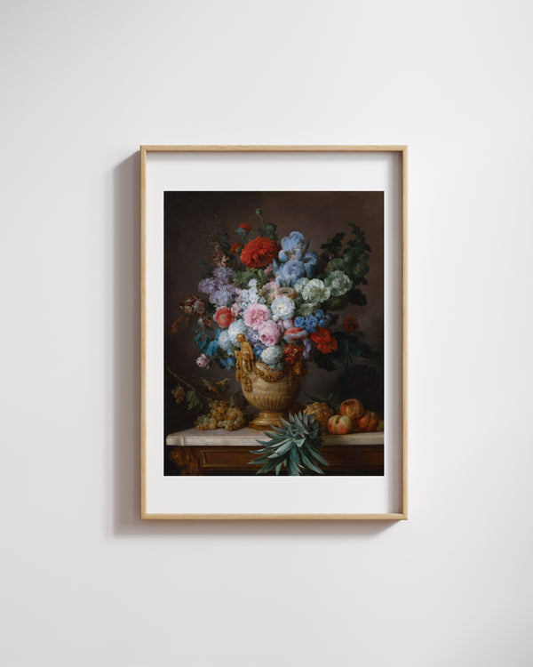 Anne Vallayer-Coster - Alabaster Vazoda Çiçekler ve Meyvelerle Natürmort Fine Art Baskı