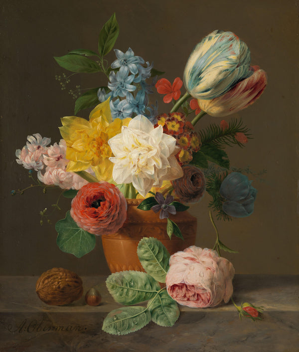 Anthony Oberman - Çiçekler ve Kuruyemişlerle Natürmort Tablo