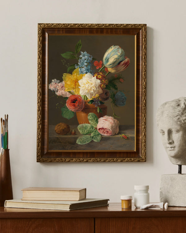 Anthony Oberman - Çiçekler ve Kuruyemişlerle Natürmort Çerçeve