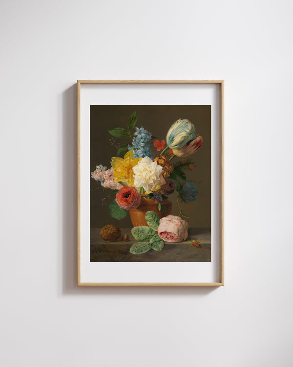 Anthony Oberman - Çiçekler ve Kuruyemişlerle Natürmort Fine Art Baskı