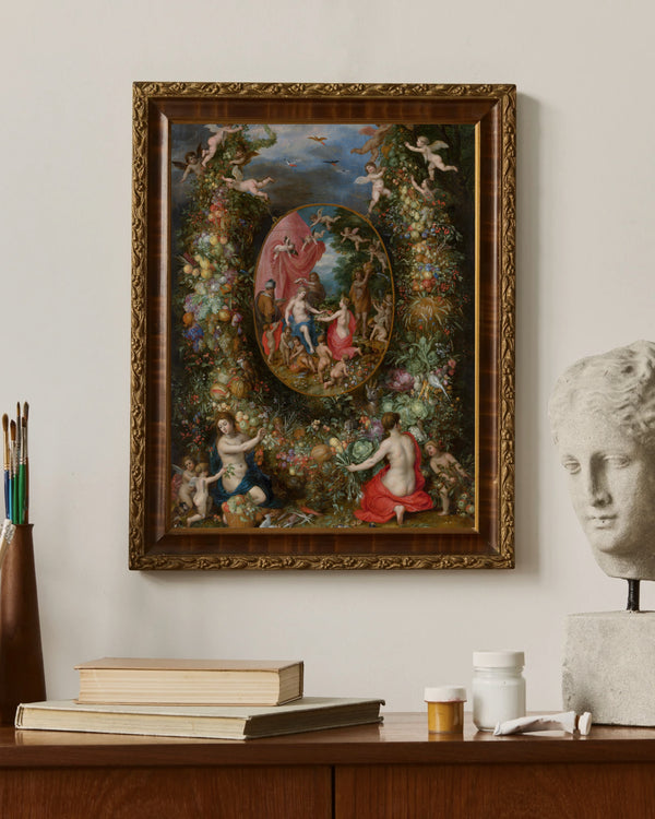 Jan Brueghel the Elder & Hendrik van Balen-Dört Mevsimin Kişileştirmelerinden Hediyeler Alan Tanrıça Cybele’in Etrafında Meyve Çelengi